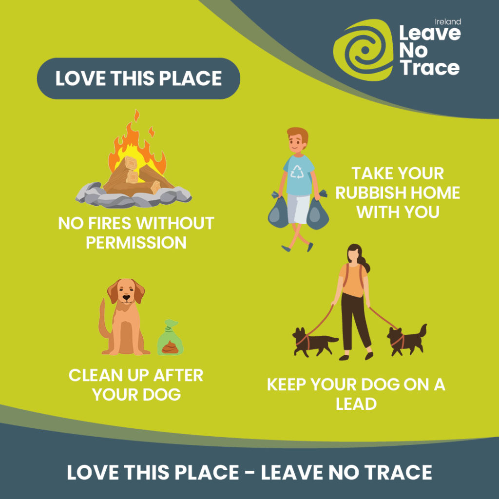 Graphic asking people not to light fires, bring litter home and clean up and keep dogs under control