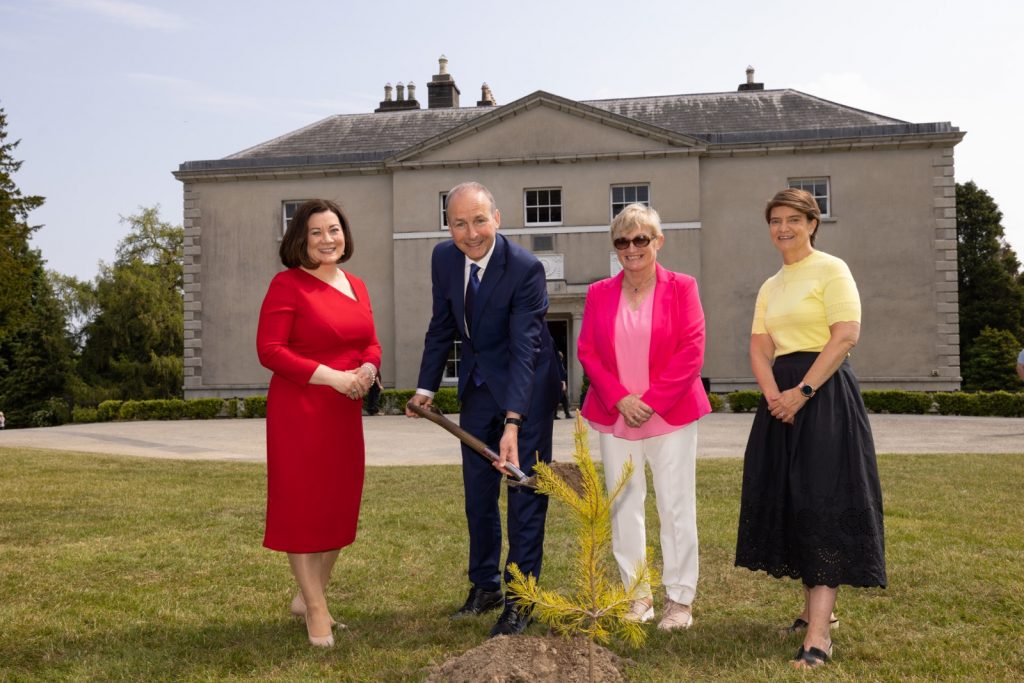 Imelda Hurley, CEO Coillte, An Tánaiste Mícheál Martin, Coillte Chair Bernie Gray and Orla Carroll, Director of Product Development, Fáilte Ireland lauch the re-opening of Coillte's Avondale House June 2023