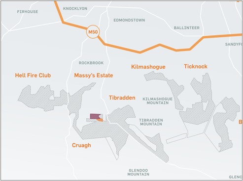 Map of Coillte's Cruagh forest in the Dublin Mountains showing location of planned forest operations