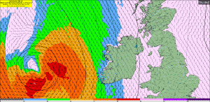 Diagram showing storm lorenzo approaching Ireland