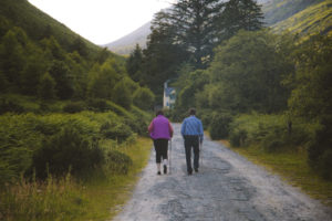 People walking along a forest road at Coilte Forest Baravore County Wicklow