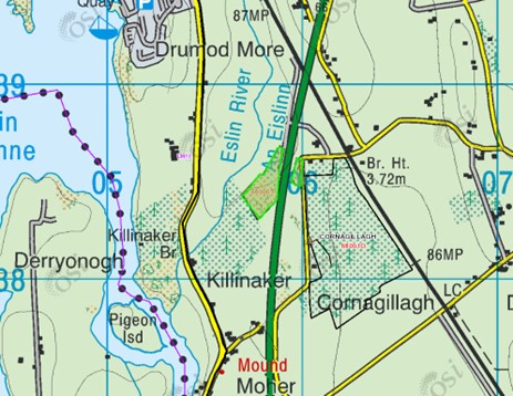 Map showing localtion of Cornagillagh and Derrycarne forests